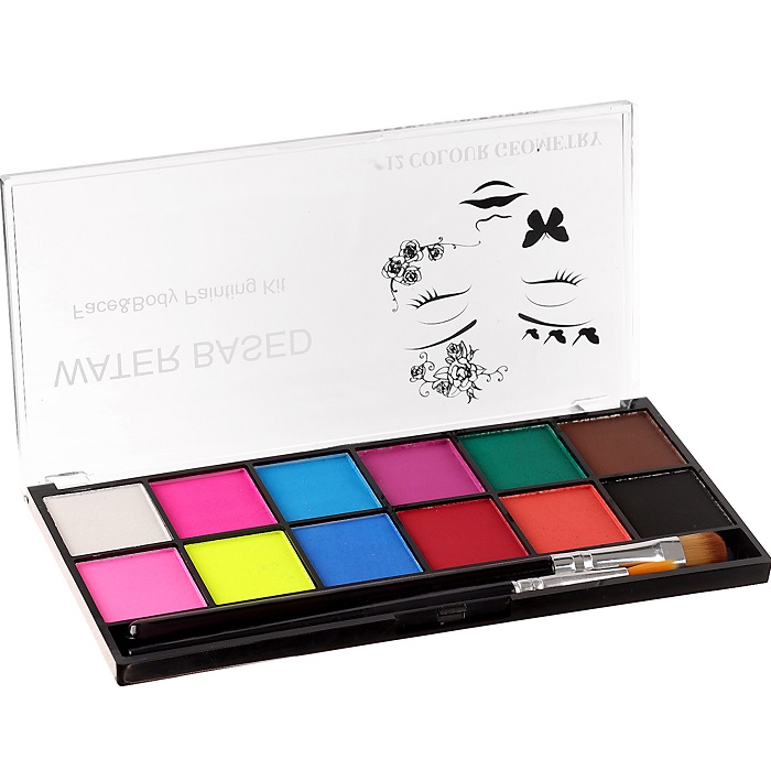 Аквагрим профессиональный для лица и тела, 12 цветов, с 2 кисточками