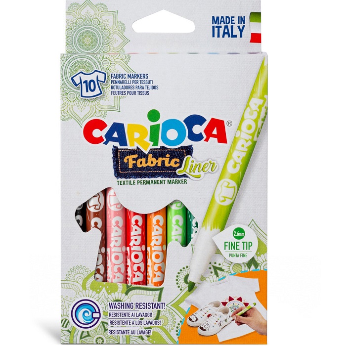 Маркеры для ткани CARIOCA (Италия) "Fabric", 10 цветов, круглый наконечник 2,6 мм, 42909