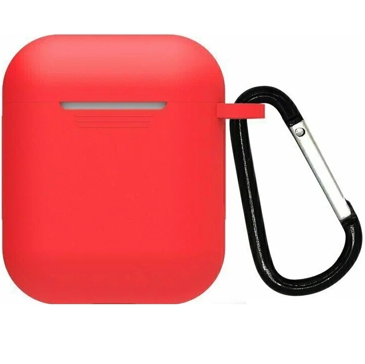 Силиконовый чехол SILICONE CASE для Airpods 1/2, №10_красный , с карабином