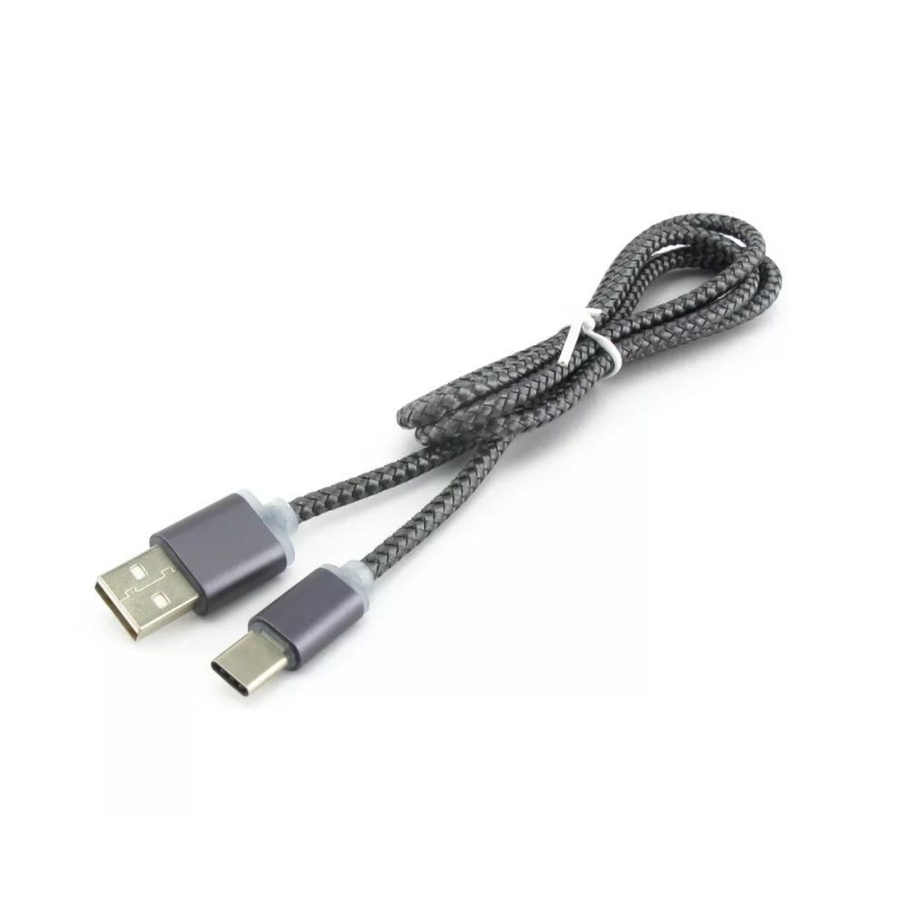 Кабель USB <--> Type-C  1.0м QUMANN серый, в переплете, гибкий коннектор (арт. 21352)