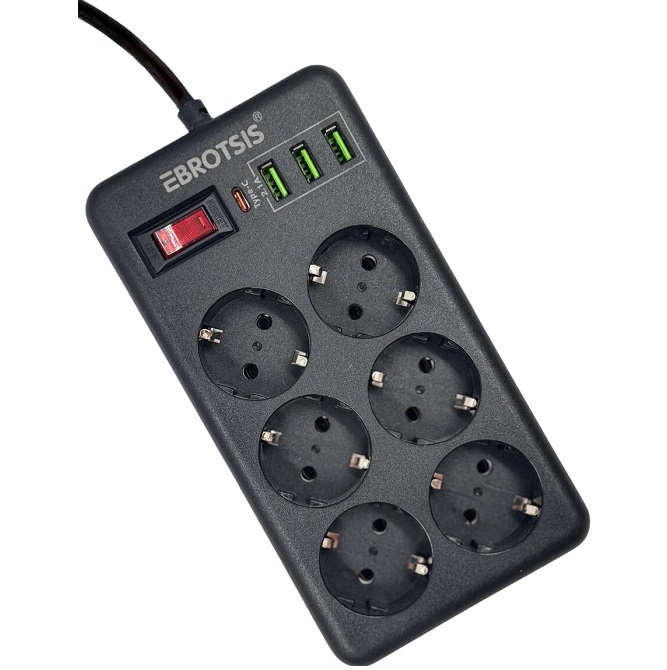 Сетевой фильтр 3М HG-2502,( 5 EURO розетки, 4 USB , 1 Type-C) 2500W, чёрный   