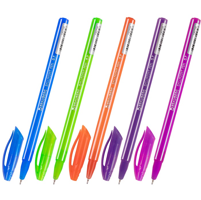 Ручка шариковая масляная BRAUBERG STRIPES, СИНЯЯ, корпус ассорти, узел 0,7 мм, линия  143736