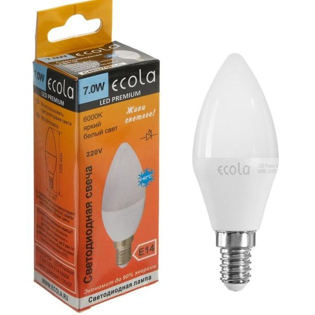 Лампа светодиодная ECOLA candle Premium 7W/6000K/E14 (105x37) (10/100)