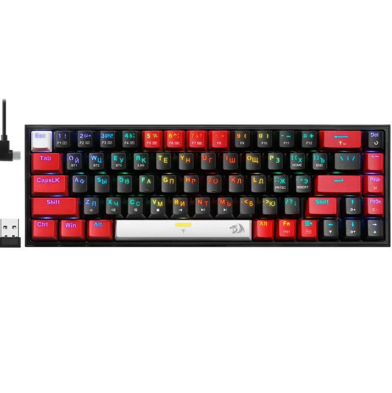 Клавиатура БП REDRAGON Castor Pro, черный/красный