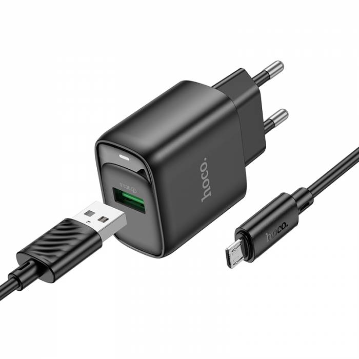 Сетевое ЗУ 1USB HOCO C140A Smart, черный, USB - microUSB, быстрая зарядка