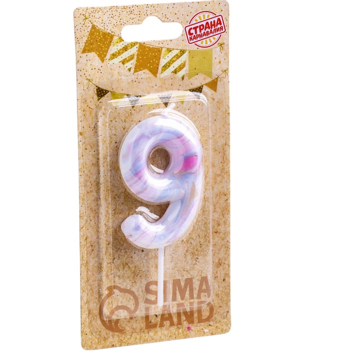 Свеча в торт "Белый мрамор", цифра "9", 5,5 см 6990838