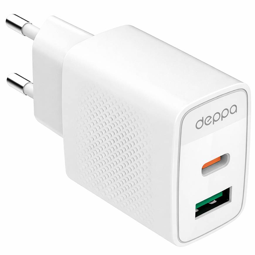 Сетевое ЗУ 1USB/1Type-C DEPPA, белый, PD 3.0, QC 4.0, 45W (11494)