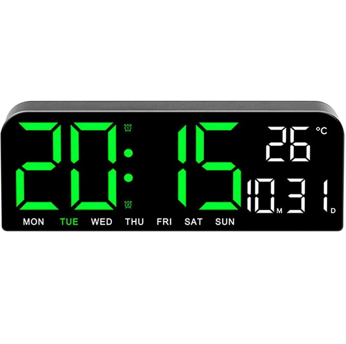 Часы настенные электронные на кухню с подсветкой светящиеся прямоугольные