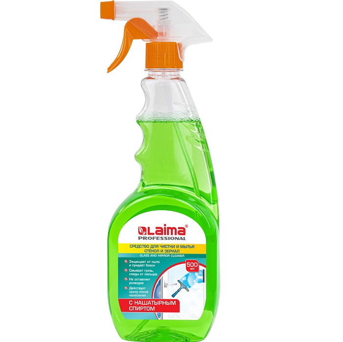 Средство для мытья стекол и зеркал с нашатырным спиртом LAIMA PROFESSIONAL ,распылитель, 500мл, 604744