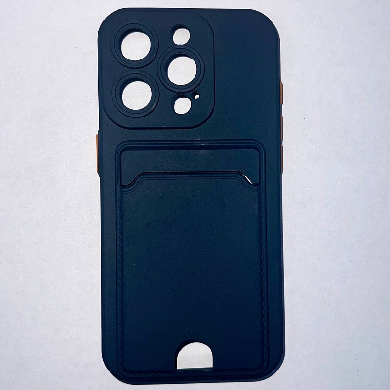 Силиконовый чехол BUTTON для iPhone 15 PRO, темно-синий, с карманом для пластик карт
