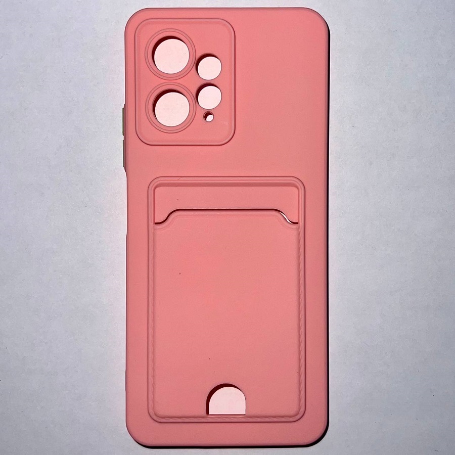 Силиконовый чехол BUTTON для Xiaomi Redmi NOTE 12 _4G (2023) розовый , с карманом для пластик карт
