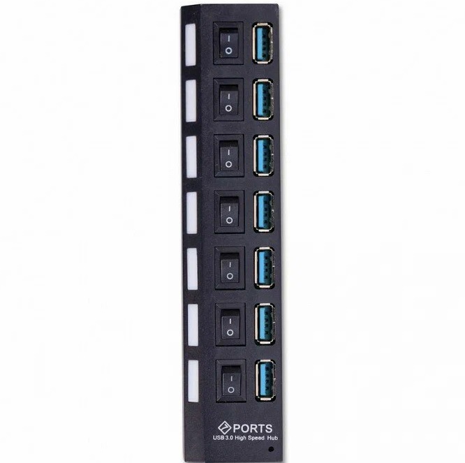 USB-хаб 3.0 SMARTBUY СуперЭконом SBHA-7307-B, черный, с выключателями, 7 портов