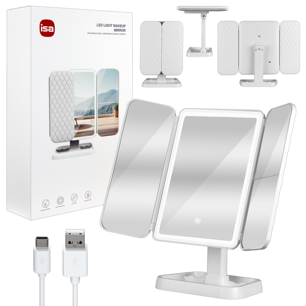 Зеркало для макияжа с подсветкой ML-04 ISA белое