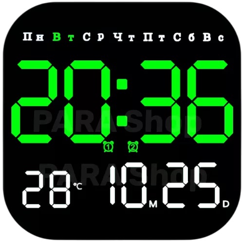 Часы настенные электронные большой дисплей Будильник,температура круглые Орбита OT-CLW15  зеленые