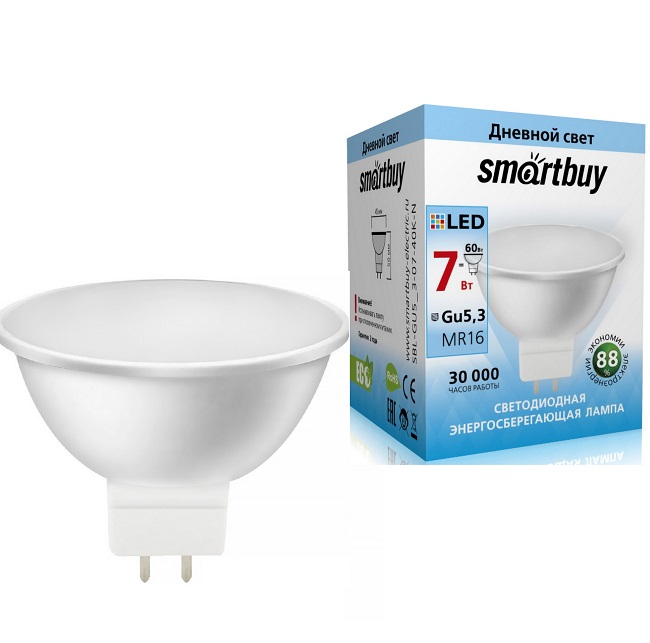 Лампа светодиодная SMARTBUY MR16 7W/4000K/GU5.3 рефлекторная нейтральный свет