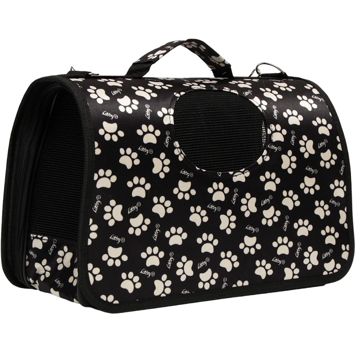 Сумка - переноска для животных "Лапки Happy", чёрная, размер М, 40 х 21 х 27 см