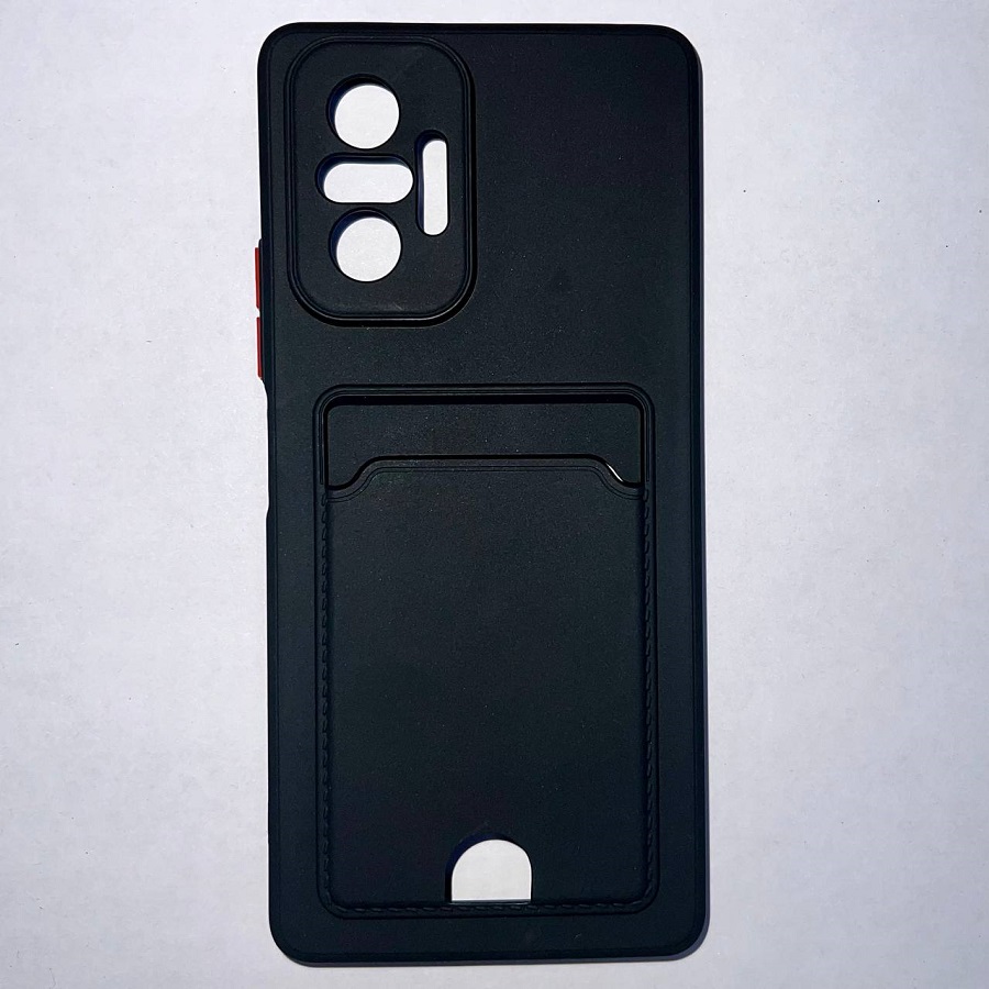 Силиконовый чехол BUTTON для Xiaomi Redmi NOTE 10 PRO черный с карманом для пластиковых карт