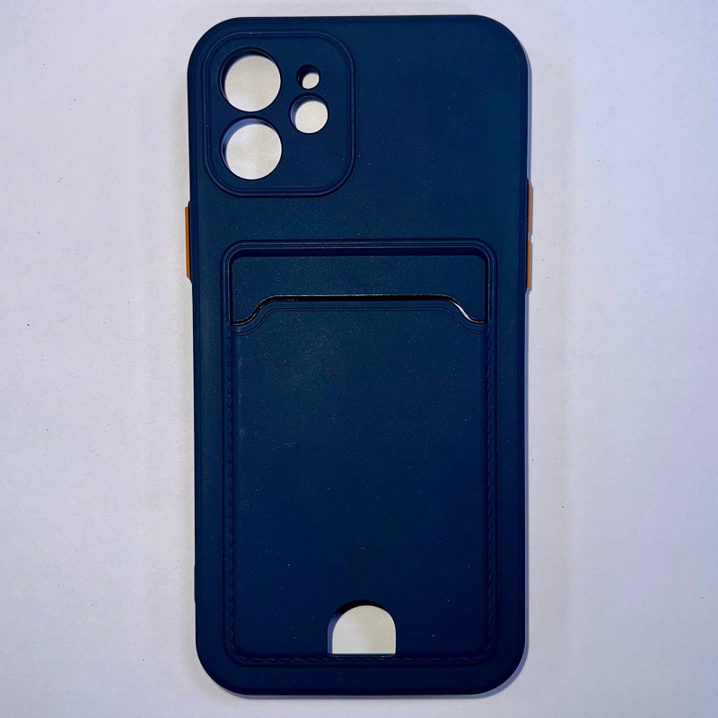 Силиконовый чехол BUTTON для iPhone 12 (Темно-синий) с карманом для пластиковых карт