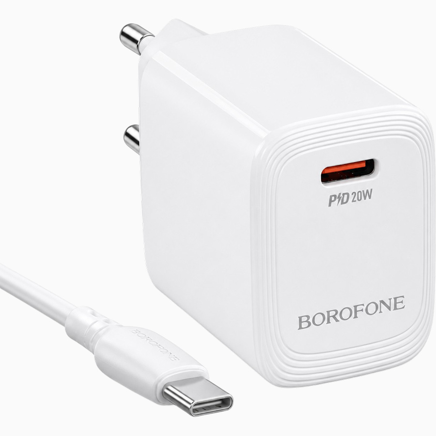 Сетевое ЗУ 1Type-C 3A BOROFONE BN26 White, PD20W, Type-C-Type-C
