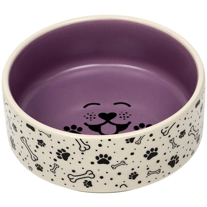 Миска керамическая Smile Dog 200 мл -10.5×10.5×4 см, сиреневая/бежевая