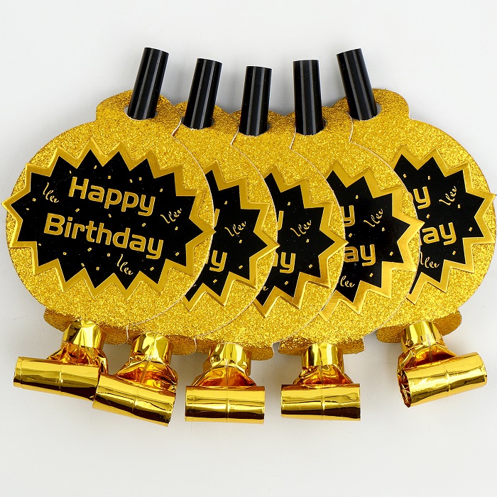 Дудка-гудок «С днём рождения», набор 5 шт., цвет золотой