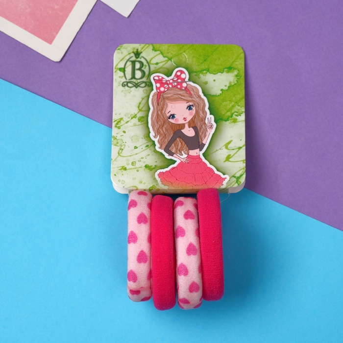 Резинка для волос "Куколка" (набор 4 шт) стильная сердечки, 4 см 10105114