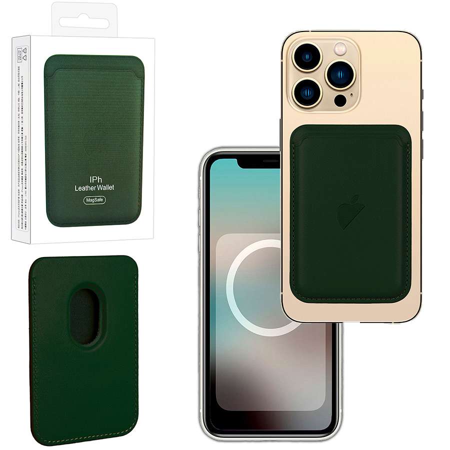 Кошелек для карт Leather Wallet Shirt Green iPhone 12-15 Pro Max (Анимация NFC Clear) с лого