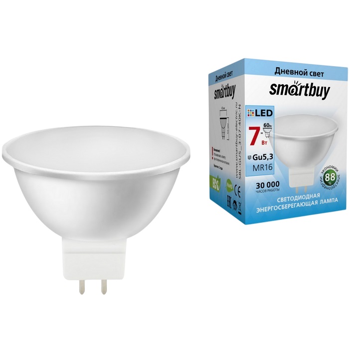 Лампа светодиодная SMARTBUY GU5.3 7W/4000K