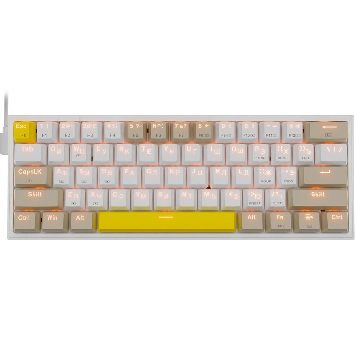 Клавиатура REDRAGON Fizz RU, RGB, красные свитчи, беж-желтый (72596)
