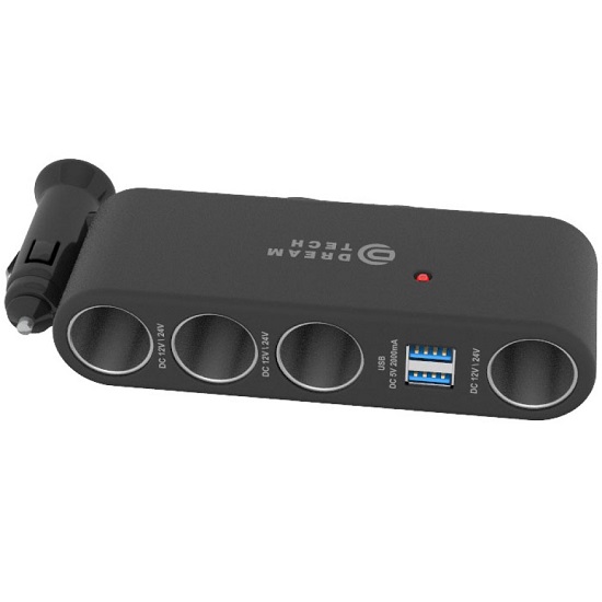 Разветвитель прикуривателя DREAM WF-1204 2USB 4 АЗУ 2А черный (180618)
