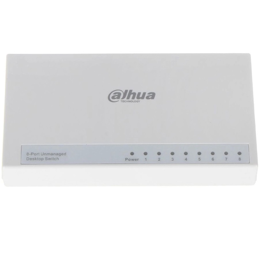Коммутатор DAHUA DH-PFS3008-8ET-L, 8xRJ45 100Mb, коммутация 1.6 Гбит/с, MAC-таблица 2K, пластик