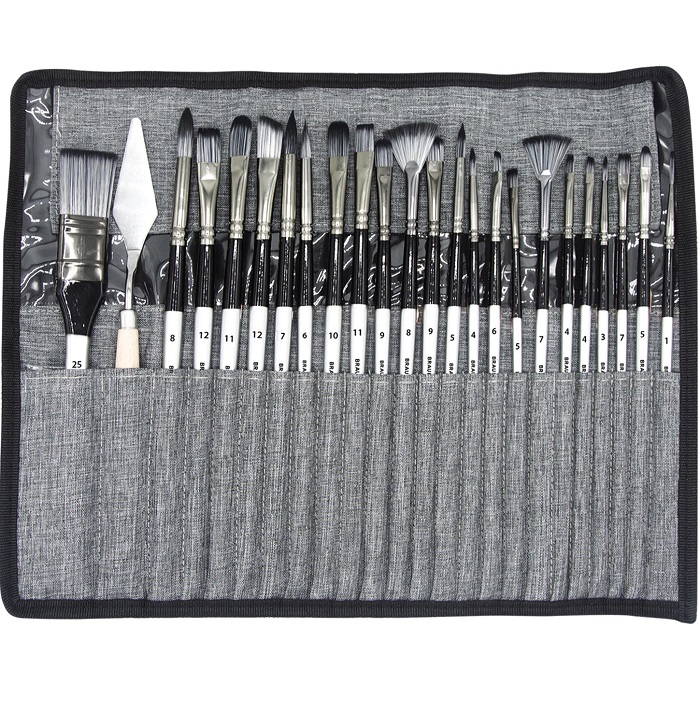 Кисти художественные набор 23 шт синтетика с мастихином в пенале, BRAUBERG ART DEBUT, 201048
