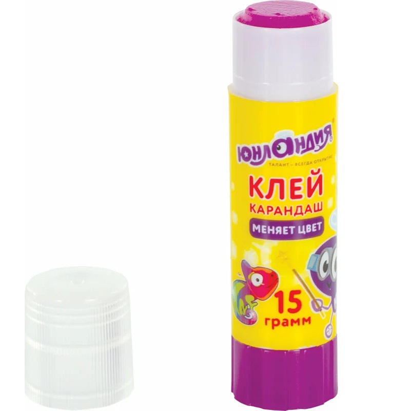 Клей-карандаш цветной "Юнландик и хамелеон", 15 г, обесцвечивающийся после высыхания УТМ01493139