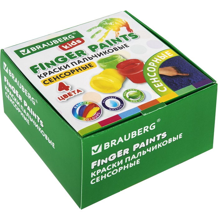 Краски BRAUBERG KIDS для малышей от 1 года, 4 цв по 40 мл 192280