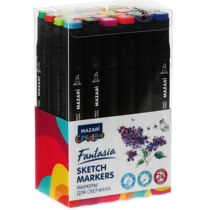 Маркеры для скетчинга двусторонние Mazari Fantasia, 24 цвета, Main colors 5164620