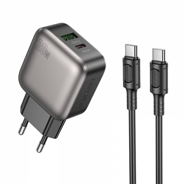 Сетевое ЗУ 1USB/1Type-C 3A BOROFONE BAS54A Black, PD20W, Type-C Type-C