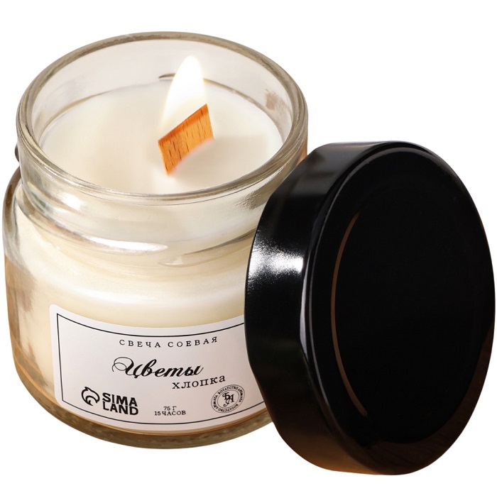 Свеча ароматическая из соевого воска в банке, 75 г, цветы хлопка 10133239