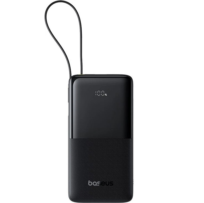 Внешний АКБ BASEUS Bipow 2 10000mAh Black, Digital Display, со встроенным кабелемUSB-C 20W