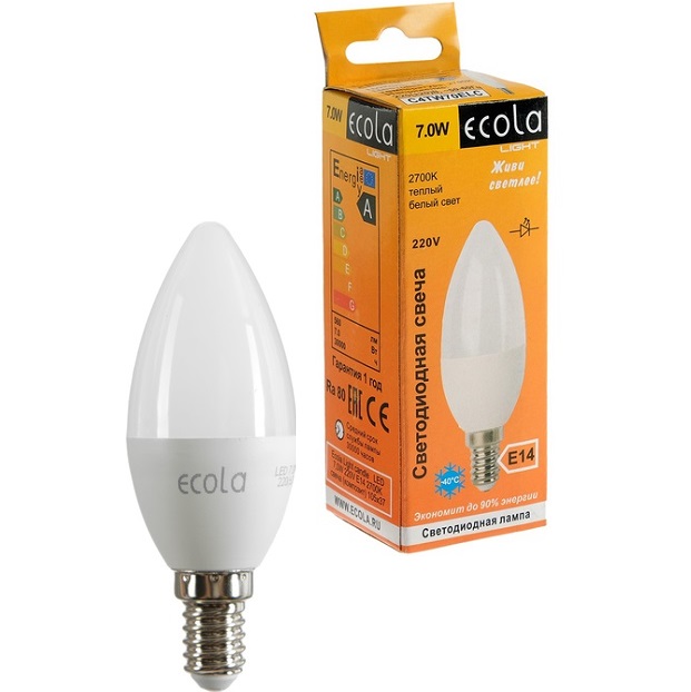 Лампа светодиодная ECOLA candle Premium 7W/2700K/E14 (105x37) (10/100)
