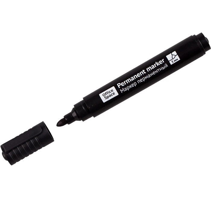 Маркер перманентный черный, пулевидный, 3мм OfficeSpace "8004А" пулевидный, с клипом арт.265705