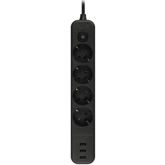 Сетевой фильтр  1.5м INTRO SFE415-B черный, 3USB 4 розетки 10А