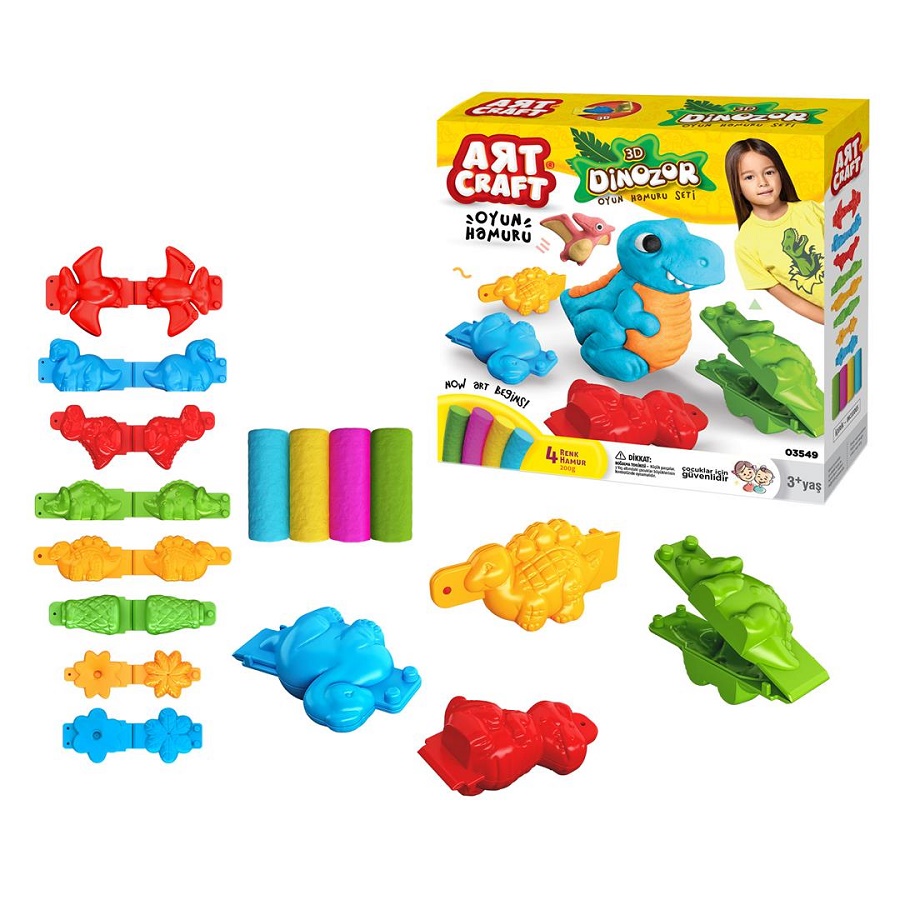Набор для лепки "3D Динозавры" AЯT CRAFT тесто 4х50г,03549/ОР
