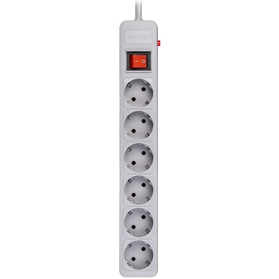 Сетевой фильтр  3.0м SMARTBUY SBSP-6-30-G, серый, 6 розеток,  16А, без з/ш, с з/к, ПВС 3x1.0