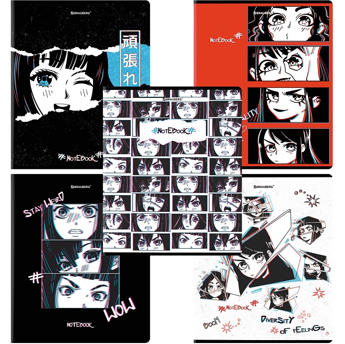 Тетрадь А5 48л. BRAUBERG скоба, клетка, глянцевый лак, Аниме (микс в спайке), 404347