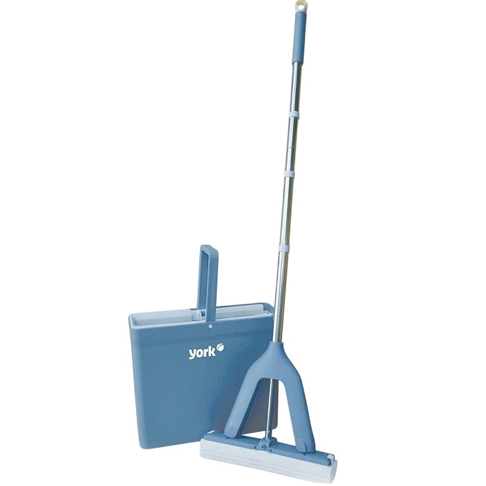 Швабра с ведром 8л YORK ИЗИ (набор), механизм отжима, насадка с губкой ПВА 28*6см 072060