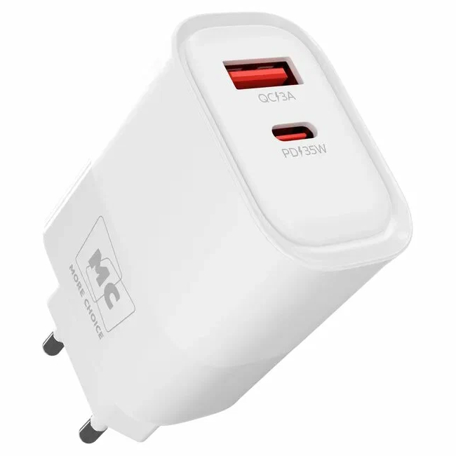 Сетевое ЗУ 1USB/1Type-C 3A MORE CHOICE NC82a White, PD35W+QC3.0