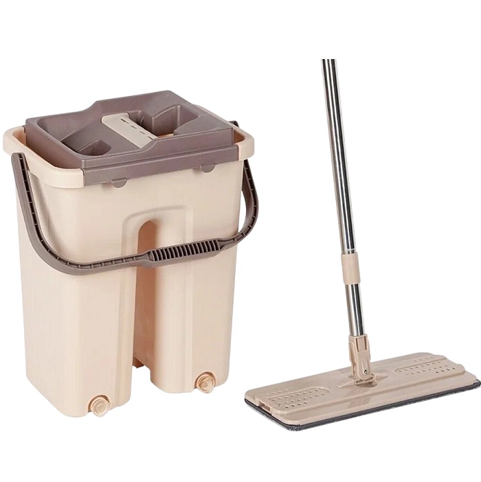 Швабра с ведром 11л GELBERK, отсек полоскания 5,5л, отжим,3 насадки 32,5*12,5см КОРИЧН. GL-BMP011-2