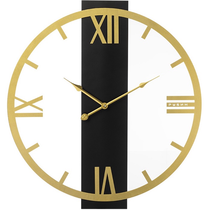 Часы настенные РУБИН "Классика" из металла, d=50 см, открытая стрелка, золото+дерево (5008-001)