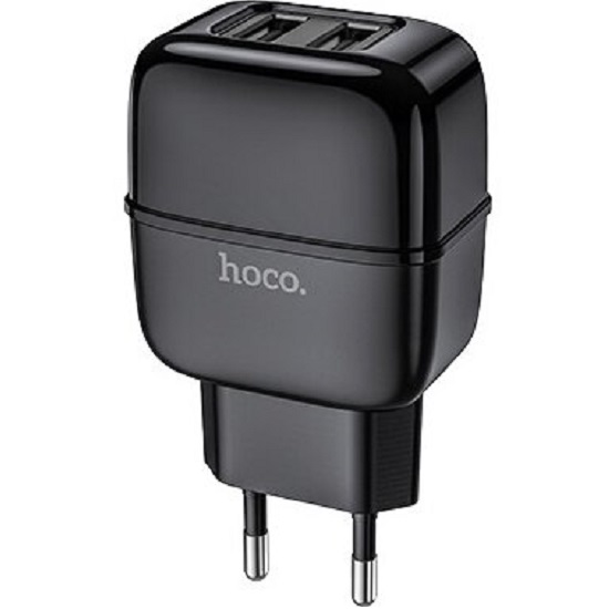 Сетевое ЗУ 2USB 2.4A HOCO C77A, Highway, черный, Lightning