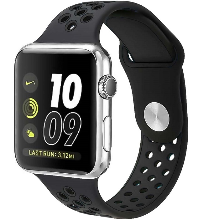 Силиконовый ремешок NIKE BAND 42/44/45/49mm, № 20_темно-серый & черный